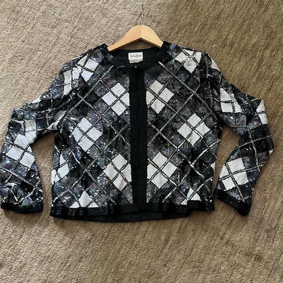 Vintage Neiman Marcus Black/White/Silver Sequined Jacket - Picture 5 of 9